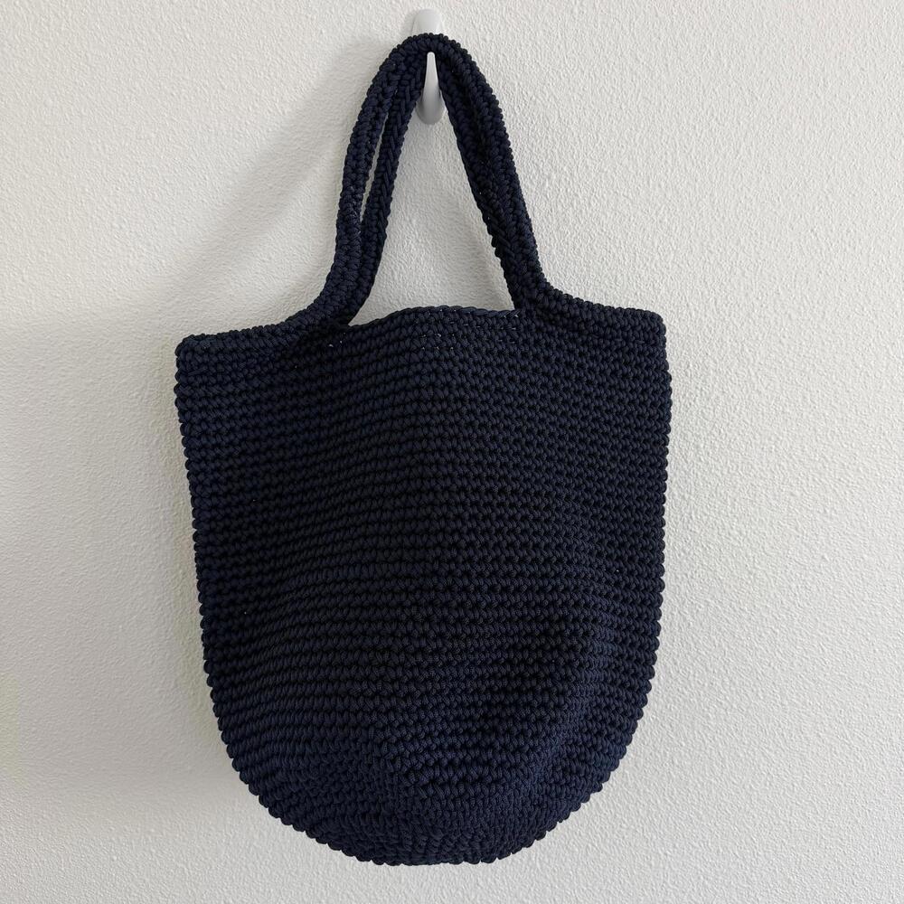 Handmade Moroccan Woven Crochet Cord Navy Mid-Size Bucket Bag